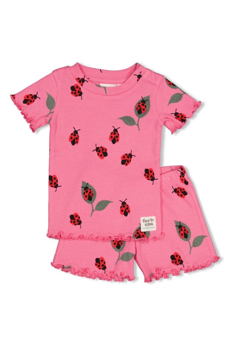 Feetje Shortama Lily Ladybug Roze, baby-shortama met lieveheersbeestjesprint